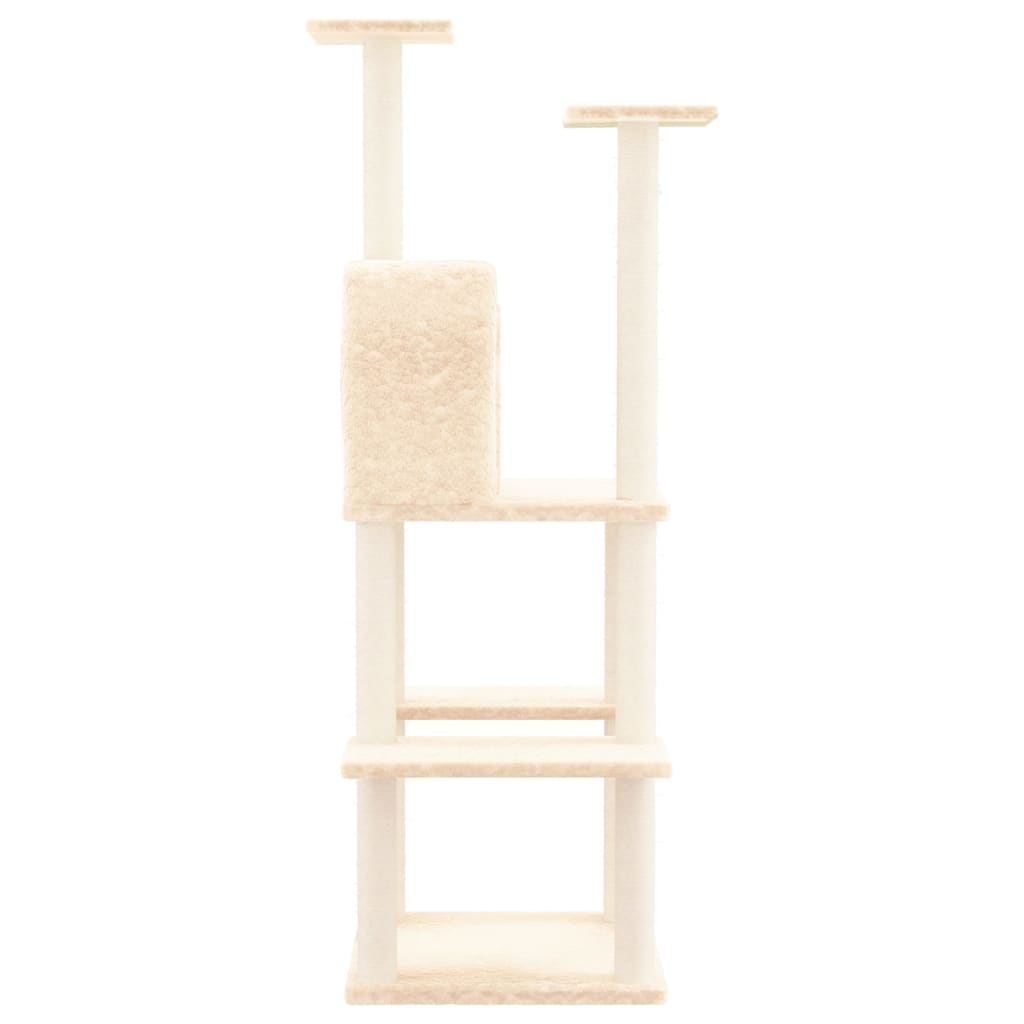 vidaXL Ansamblu de pisici cu stâlpi din funie de sisal, crem, 144,5 cm vidaXL Ansamblu de pisici cu stâlpi din funie de sisal, crem, 144,5 cm