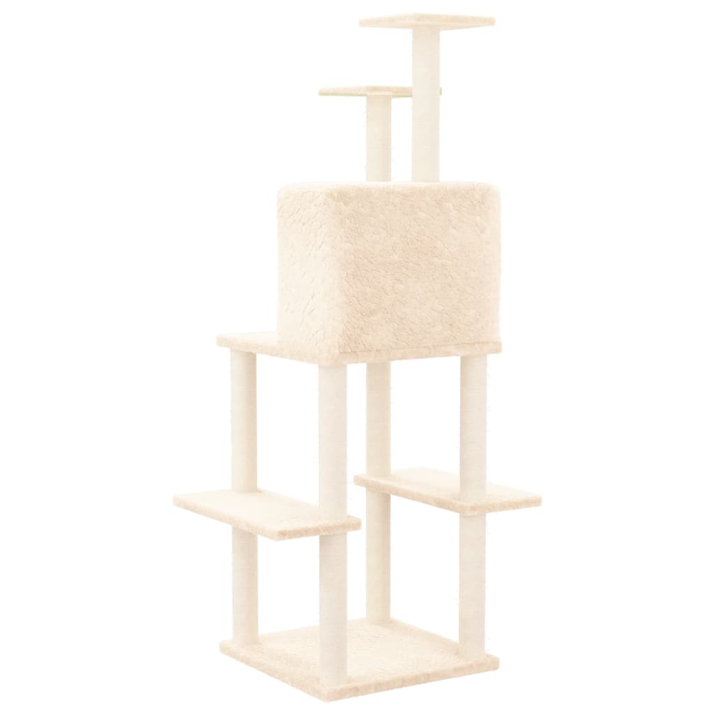vidaXL Ansamblu de pisici cu stâlpi din funie de sisal, crem, 144,5 cm vidaXL Ansamblu de pisici cu stâlpi din funie de sisal, crem, 144,5 cm