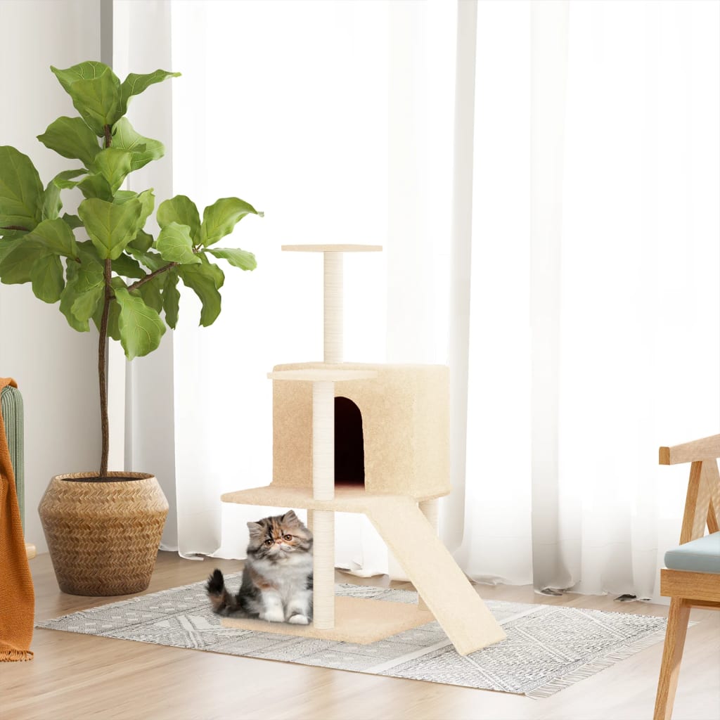vidaXL Ansamblu de pisici cu stâlpi din funie de sisal, crem, 109 cm vidaXL Ansamblu de pisici cu stâlpi din funie de sisal, crem, 109 cm