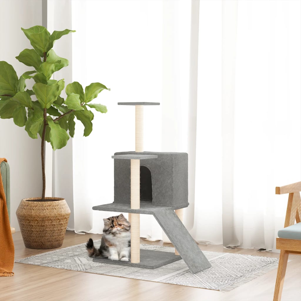 vidaXL Ansamblu de pisici, stâlpi din funie sisal, gri deschis, 109 cm vidaXL Ansamblu de pisici, stâlpi din funie sisal, gri deschis, 109 cm