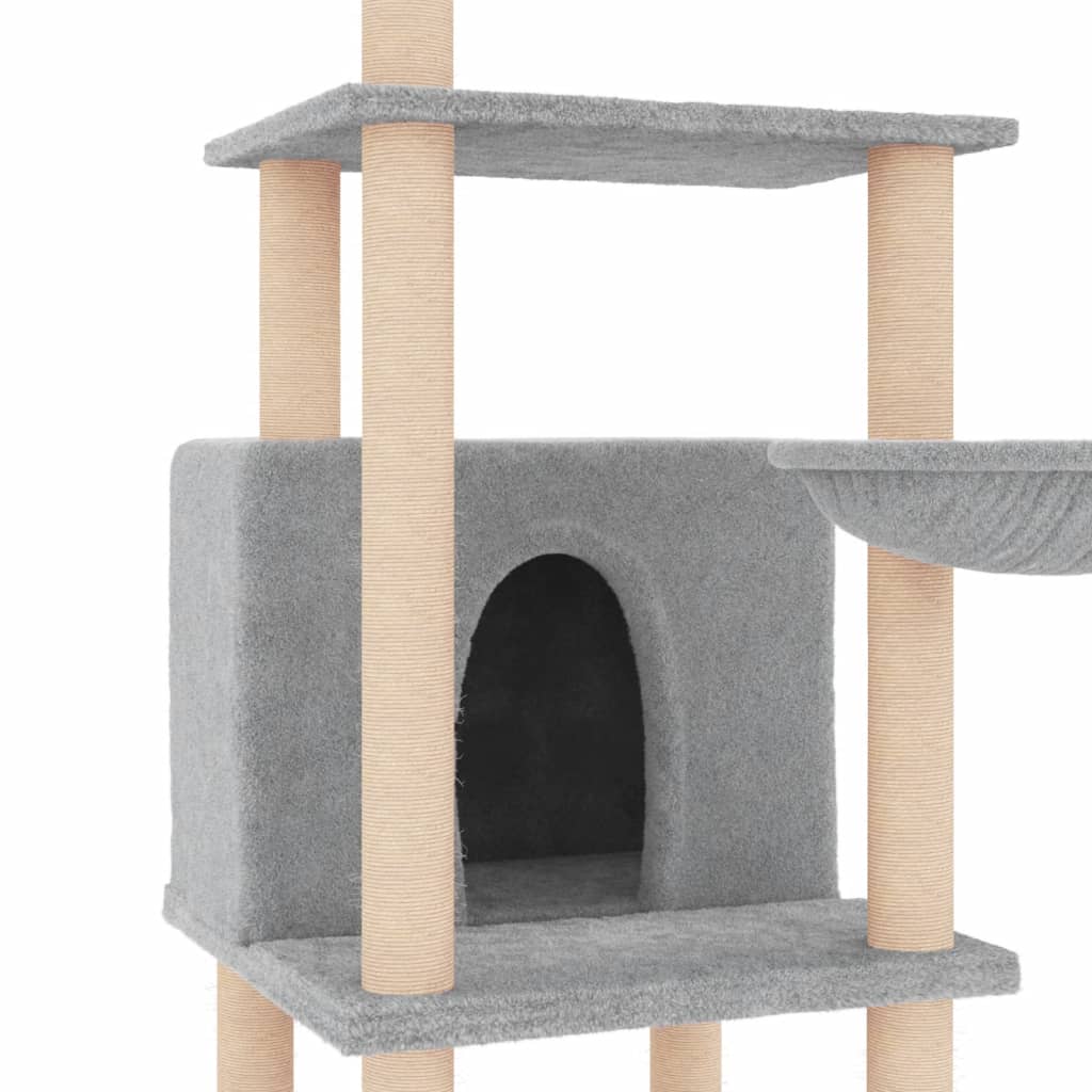 vidaXL Ansamblu de pisici, stâlpi din funie sisal, gri deschis, 132 cm