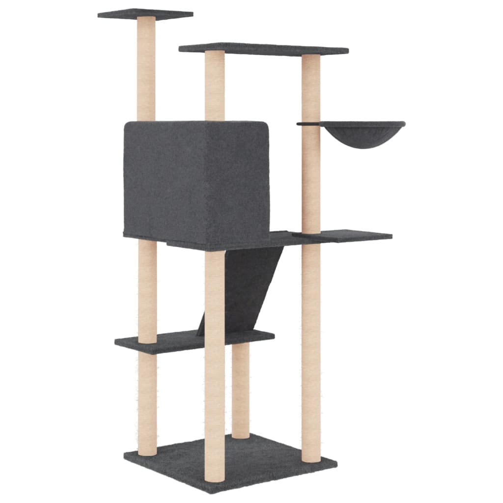 vidaXL Ansamblu de pisici, stâlpi din funie sisal, gri închis, 143 cm