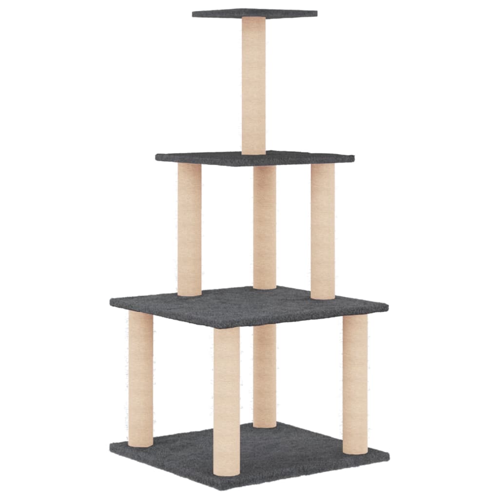 vidaXL Ansamblu pisici, stâlpi din funie sisal, gri închis, 111 cm vidaXL Ansamblu pisici, stâlpi din funie sisal, gri închis, 111 cm