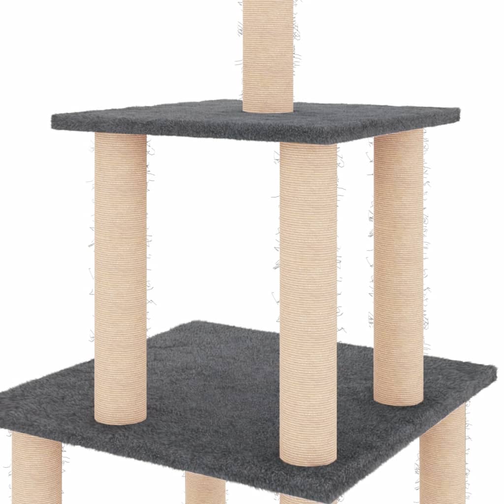 vidaXL Ansamblu pisici, stâlpi din funie sisal, gri închis, 111 cm vidaXL Ansamblu pisici, stâlpi din funie sisal, gri închis, 111 cm