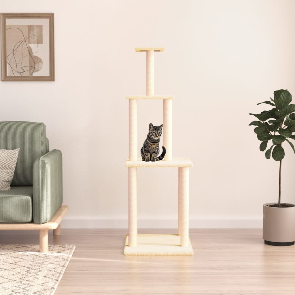 vidaXL Ansamblu de pisici cu stâlpi din funie de sisal, crem, 149 cm vidaXL Ansamblu de pisici cu stâlpi din funie de sisal, crem, 149 cm