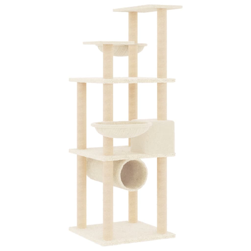 vidaXL Ansamblu de pisici cu stâlpi din funie de sisal, crem, 141 cm vidaXL Ansamblu de pisici cu stâlpi din funie de sisal, crem, 141 cm