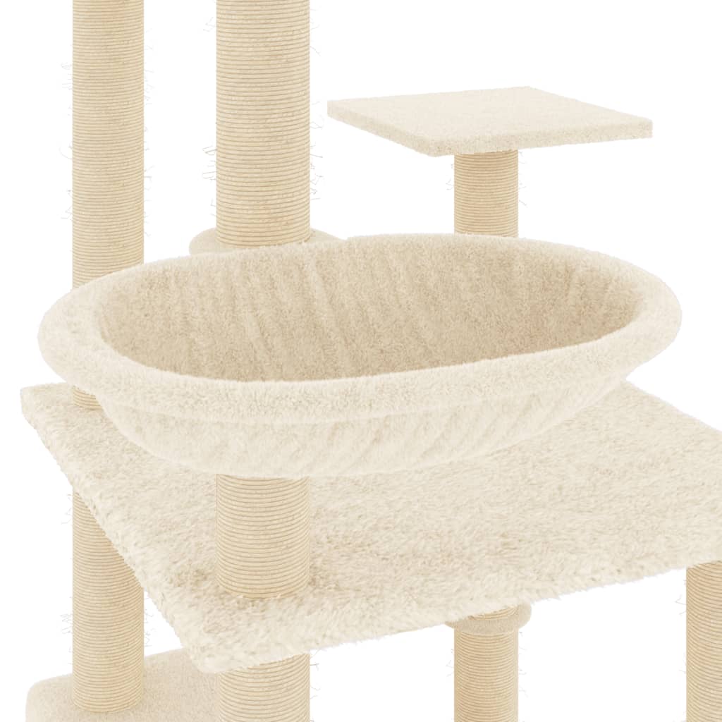 vidaXL Ansamblu de pisici cu stâlpi din funie de sisal, crem, 141 cm vidaXL Ansamblu de pisici cu stâlpi din funie de sisal, crem, 141 cm