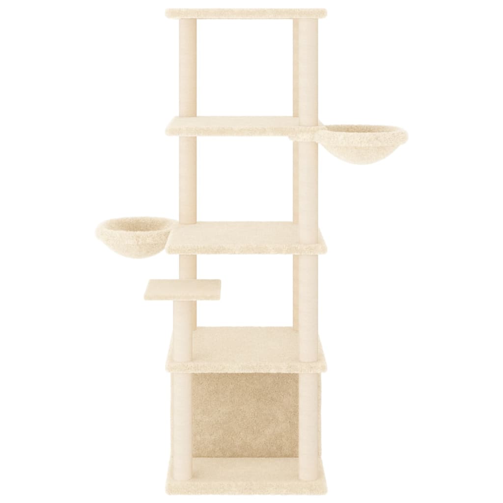 vidaXL Ansamblu de pisici cu stâlpi din funie de sisal, crem, 147 cm vidaXL Ansamblu de pisici cu stâlpi din funie de sisal, crem, 147 cm