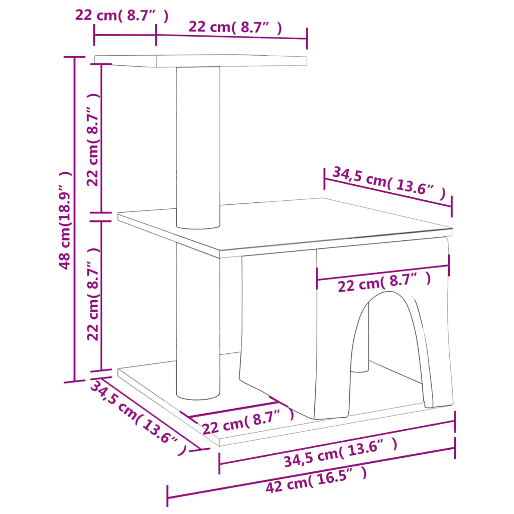vidaXL Ansamblu pisici cu stâlpi din funie sisal, gri închis, 48 cm