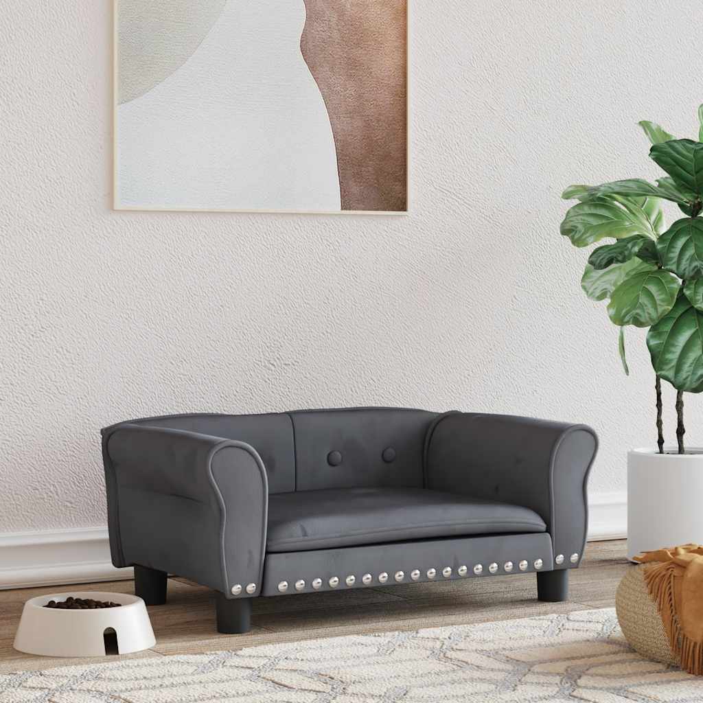 vidaXL Pat de câini, gri închis, 70x45x30 cm, catifea