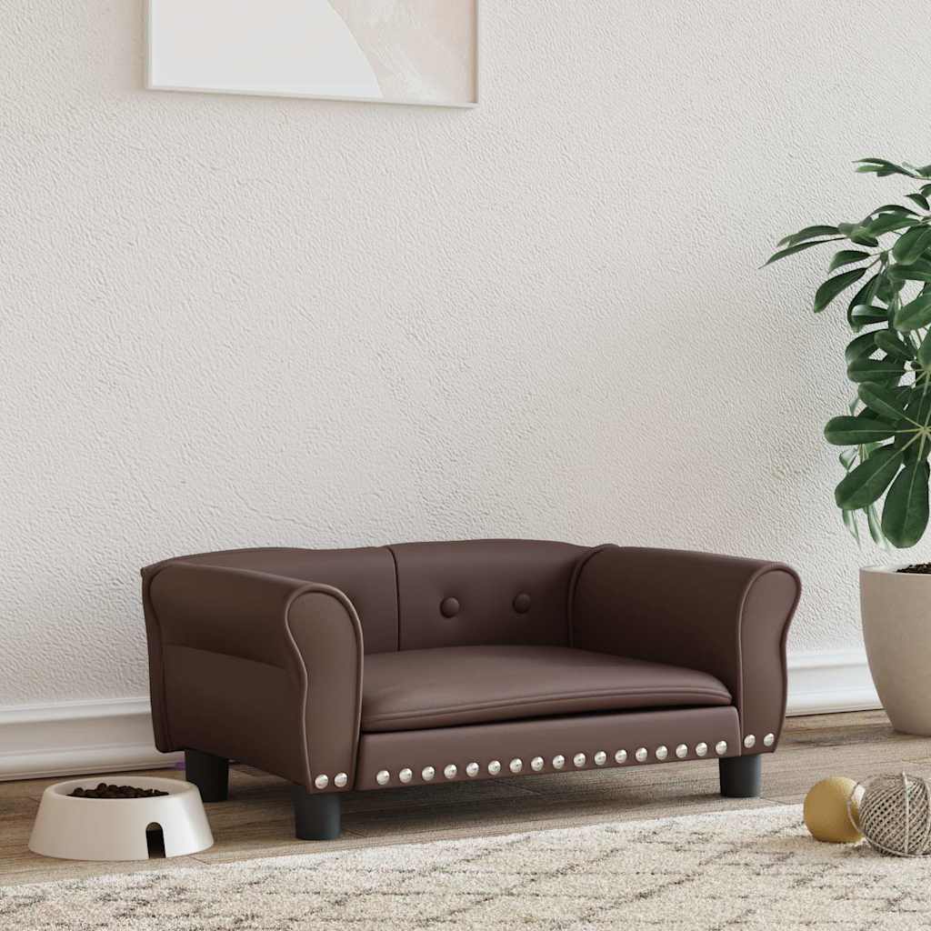 vidaXL Pat de câini, maro, 70x45x30 cm, piele ecologică vidaXL Pat de câini, maro, 70x45x30 cm, piele ecologică
