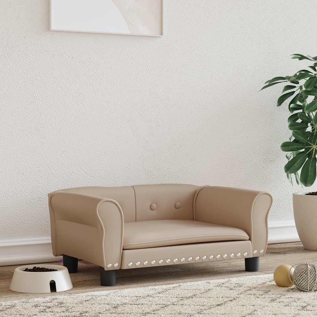 vidaXL Pat de câini, cappuccino, 70x45x30 cm, piele ecologică vidaXL Pat de câini, cappuccino, 70x45x30 cm, piele ecologică