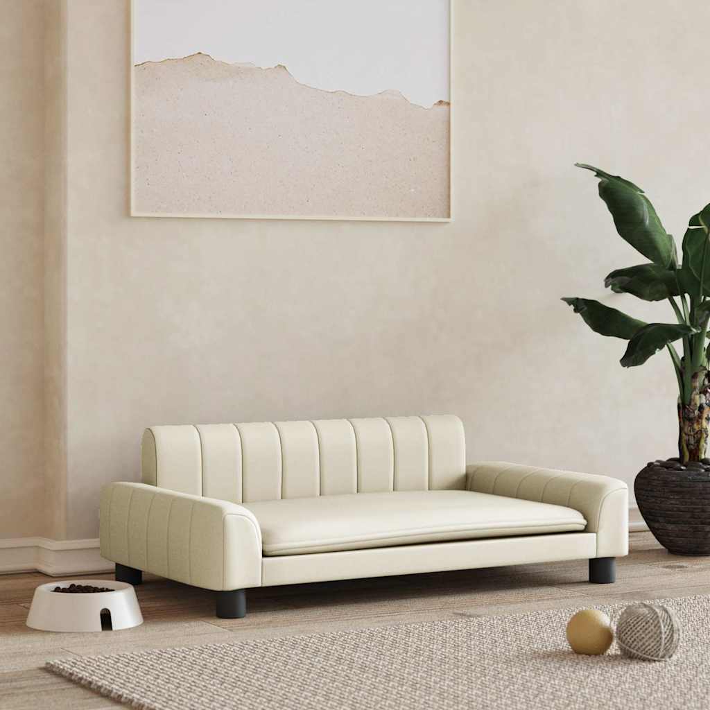 vidaXL Pat de câini, crem, 90x53x30 cm, piele ecologică vidaXL Pat de câini, crem, 90x53x30 cm, piele ecologică