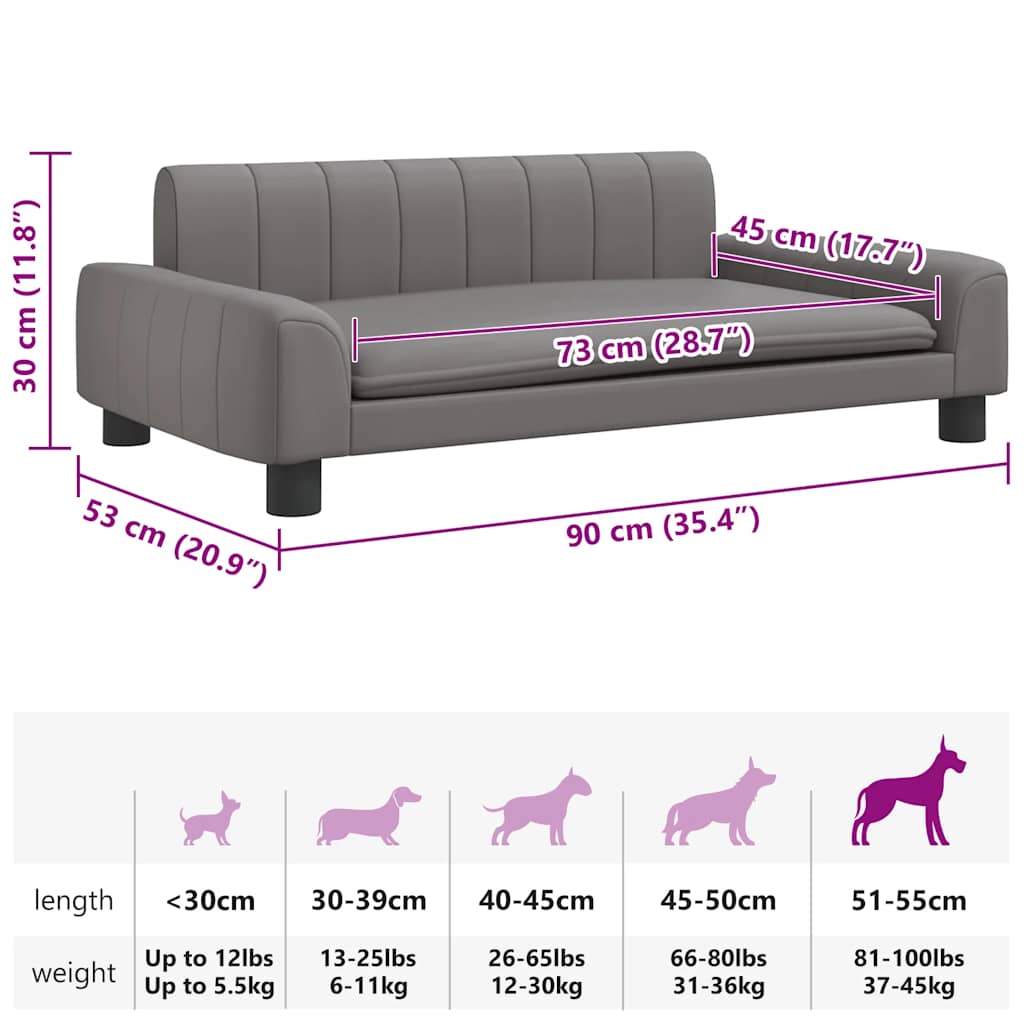 vidaXL Pat de câini, gri, 90x53x30 cm, piele ecologică vidaXL Pat de câini, gri, 90x53x30 cm, piele ecologică