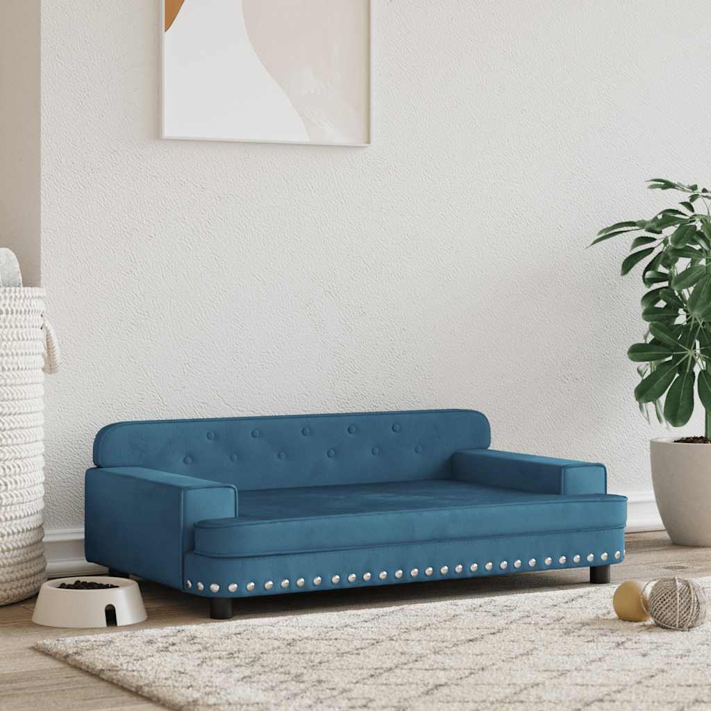vidaXL Pat de câini, albastru, 90x53x30 cm, catifea vidaXL Pat de câini, albastru, 90x53x30 cm, catifea