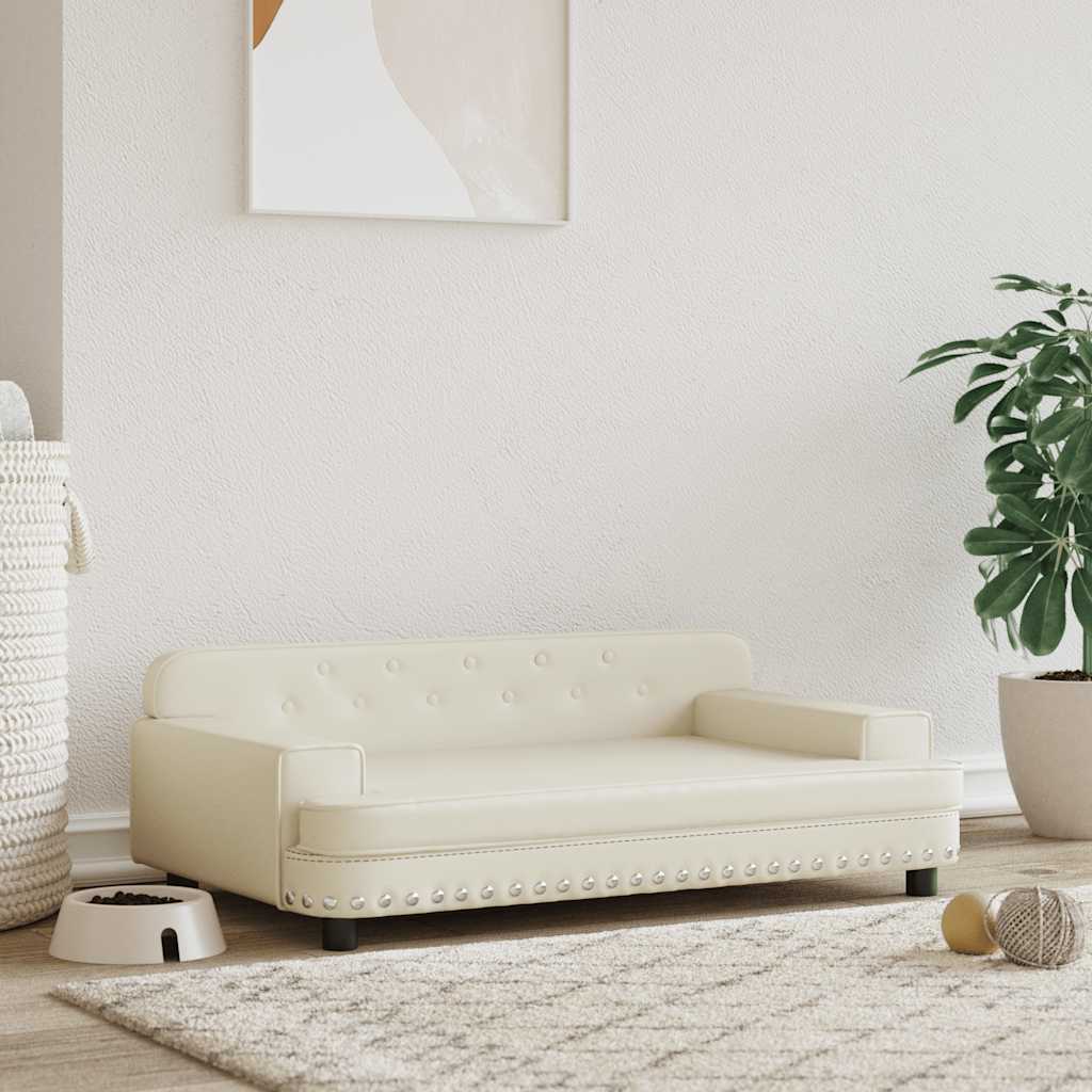 vidaXL Pat de câini, crem, 90x53x30 cm, piele ecologică vidaXL Pat de câini, crem, 90x53x30 cm, piele ecologică
