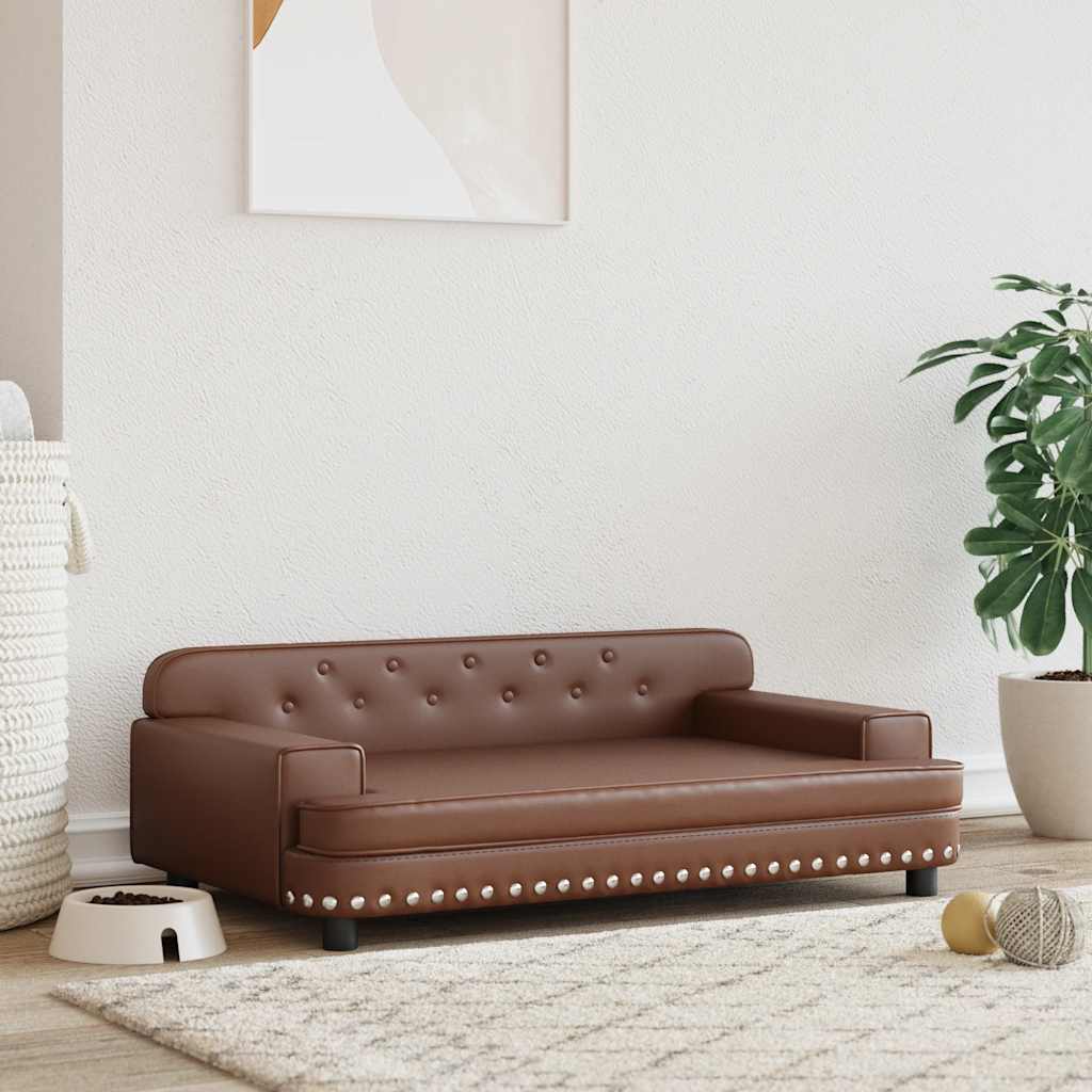 vidaXL Pat de câini, maro, 90x53x30 cm, piele ecologică vidaXL Pat de câini, maro, 90x53x30 cm, piele ecologică