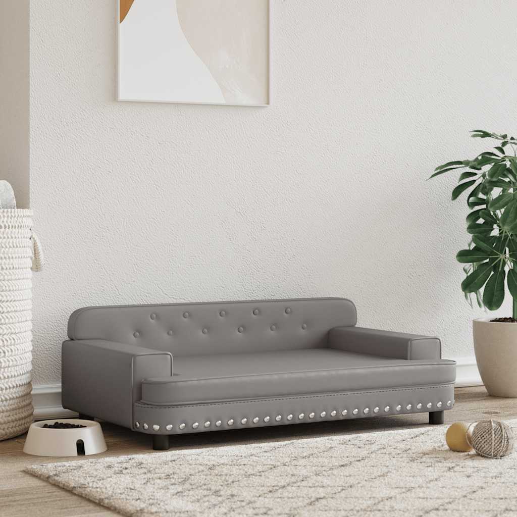 vidaXL Pat de câini, gri, 90x53x30 cm, piele ecologică vidaXL Pat de câini, gri, 90x53x30 cm, piele ecologică