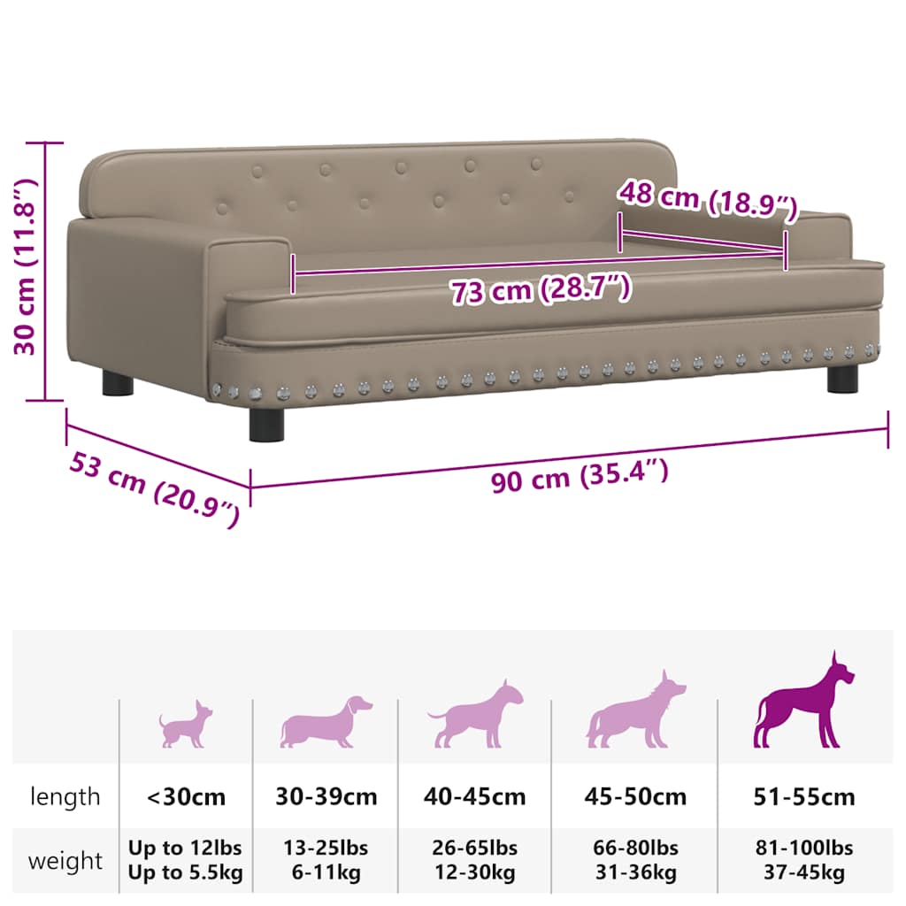 vidaXL Pat de câini, cappuccino, 90x53x30 cm, piele ecologică vidaXL Pat de câini, cappuccino, 90x53x30 cm, piele ecologică