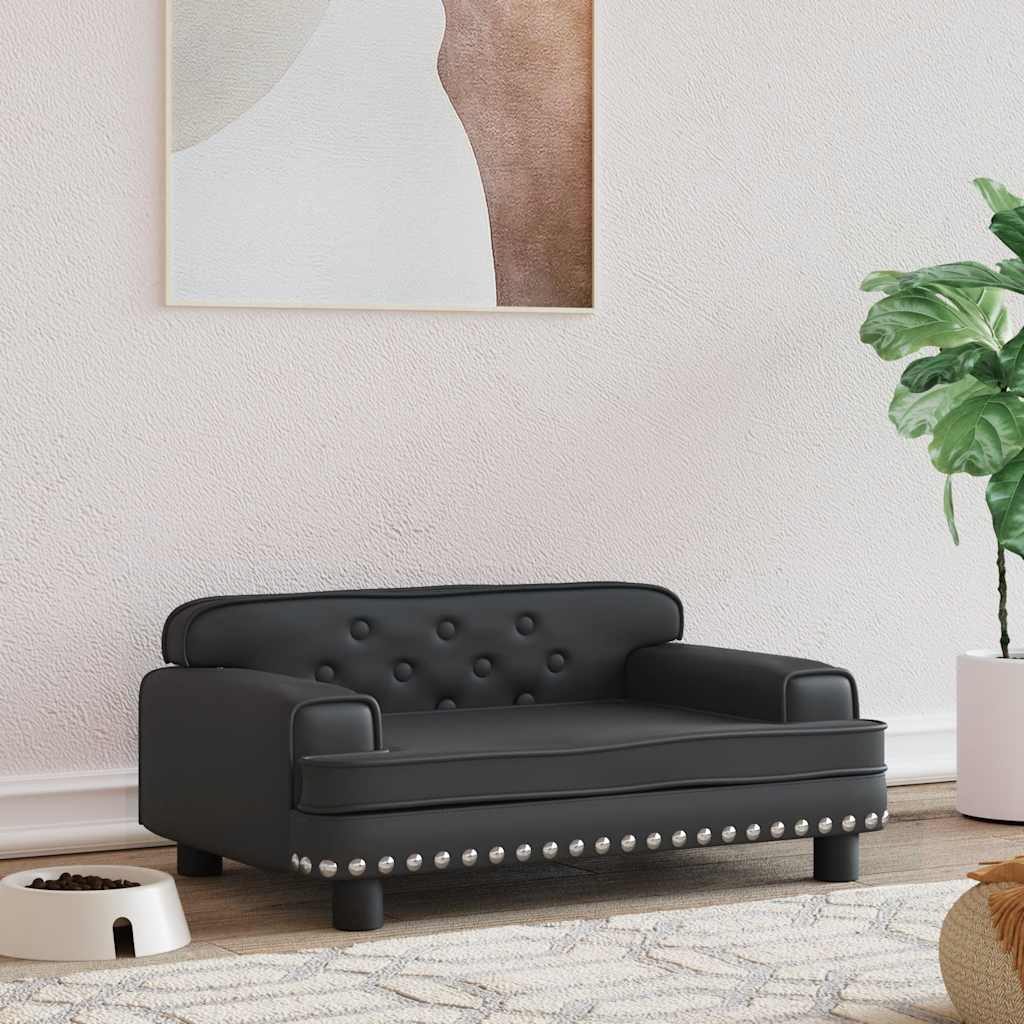 vidaXL Pat de câini, negru, 70x45x30 cm, piele ecologică vidaXL Pat de câini, negru, 70x45x30 cm, piele ecologică