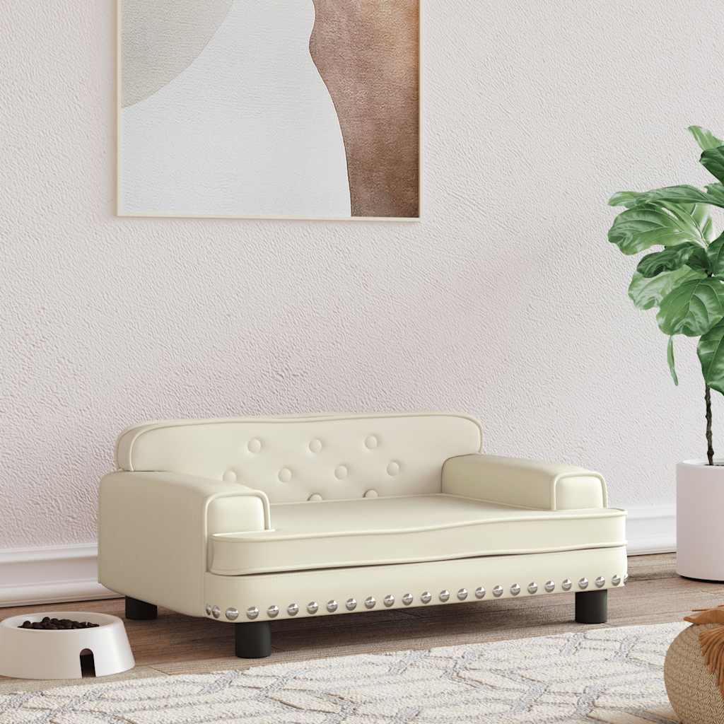 vidaXL Pat de câini, crem, 70x45x30 cm, piele ecologică vidaXL Pat de câini, crem, 70x45x30 cm, piele ecologică