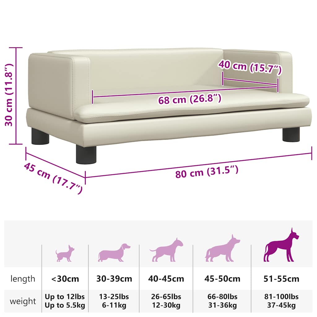vidaXL Pat de câini, crem, 80x45x30 cm, piele ecologică vidaXL Pat de câini, crem, 80x45x30 cm, piele ecologică