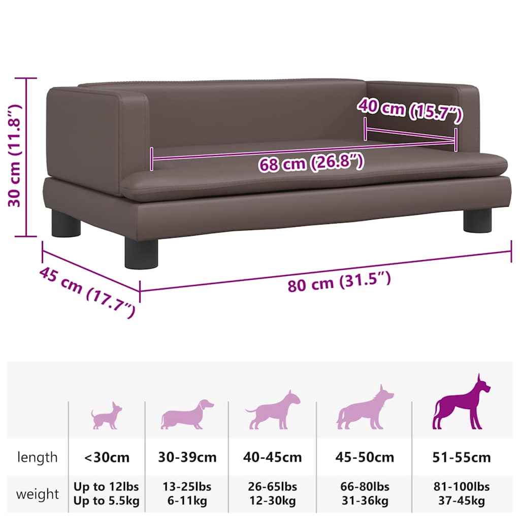 vidaXL Pat de câini, maro, 80x45x30 cm, piele ecologică vidaXL Pat de câini, maro, 80x45x30 cm, piele ecologică