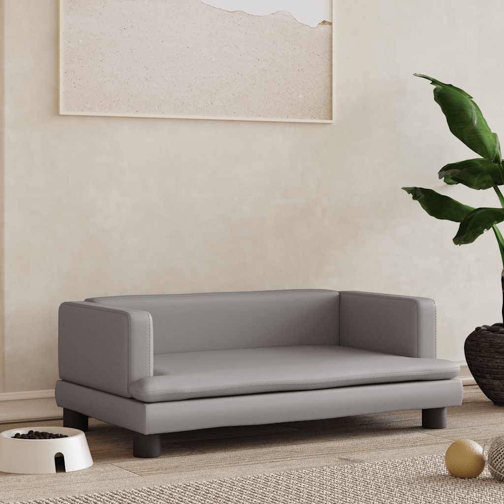 vidaXL Pat de câini, gri, 80x45x30 cm, piele ecologică vidaXL Pat de câini, gri, 80x45x30 cm, piele ecologică