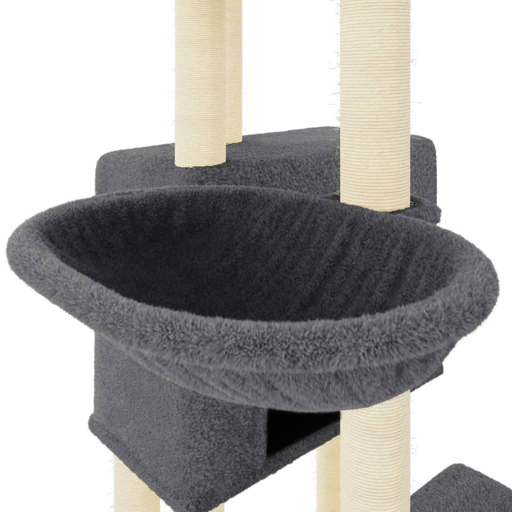 vidaXL Ansamblu pisici cu stâlpi din funie sisal, gri închis, 122 cm
