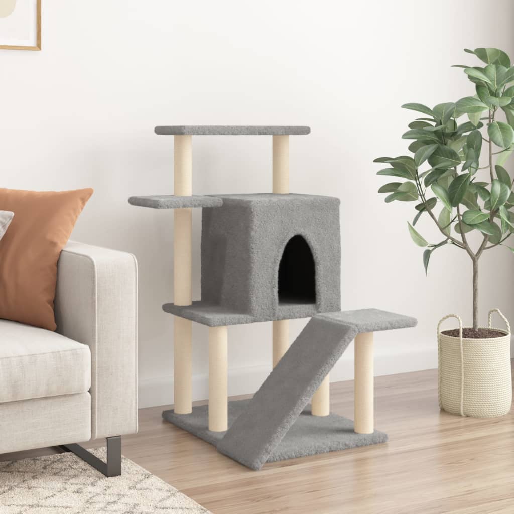 vidaXL Ansamblu pisici, stâlpi din funie sisal, gri deschis, 97 cm