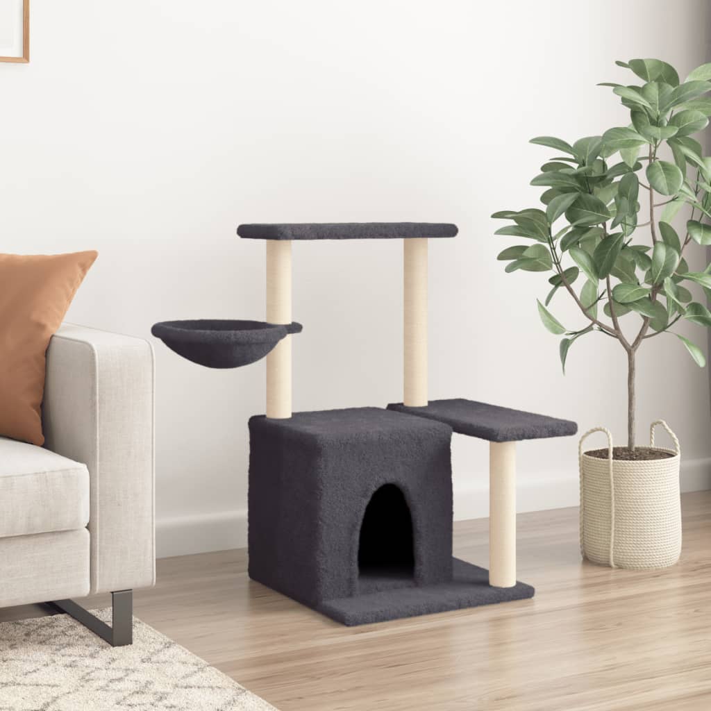 vidaXL Ansamblu pisici cu stâlpi din funie sisal, gri închis, 83 cm vidaXL Ansamblu pisici cu stâlpi din funie sisal, gri închis, 83 cm