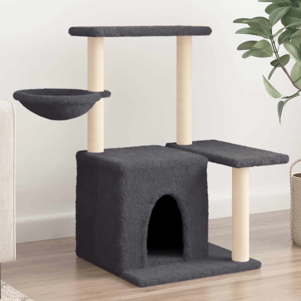 vidaXL Ansamblu pisici cu stâlpi din funie sisal, gri închis, 83 cm vidaXL Ansamblu pisici cu stâlpi din funie sisal, gri închis, 83 cm