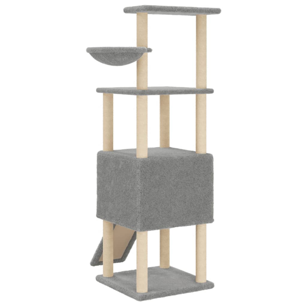 vidaXL Ansamblu de pisici, stâlpi din funie sisal, gri deschis, 153 cm