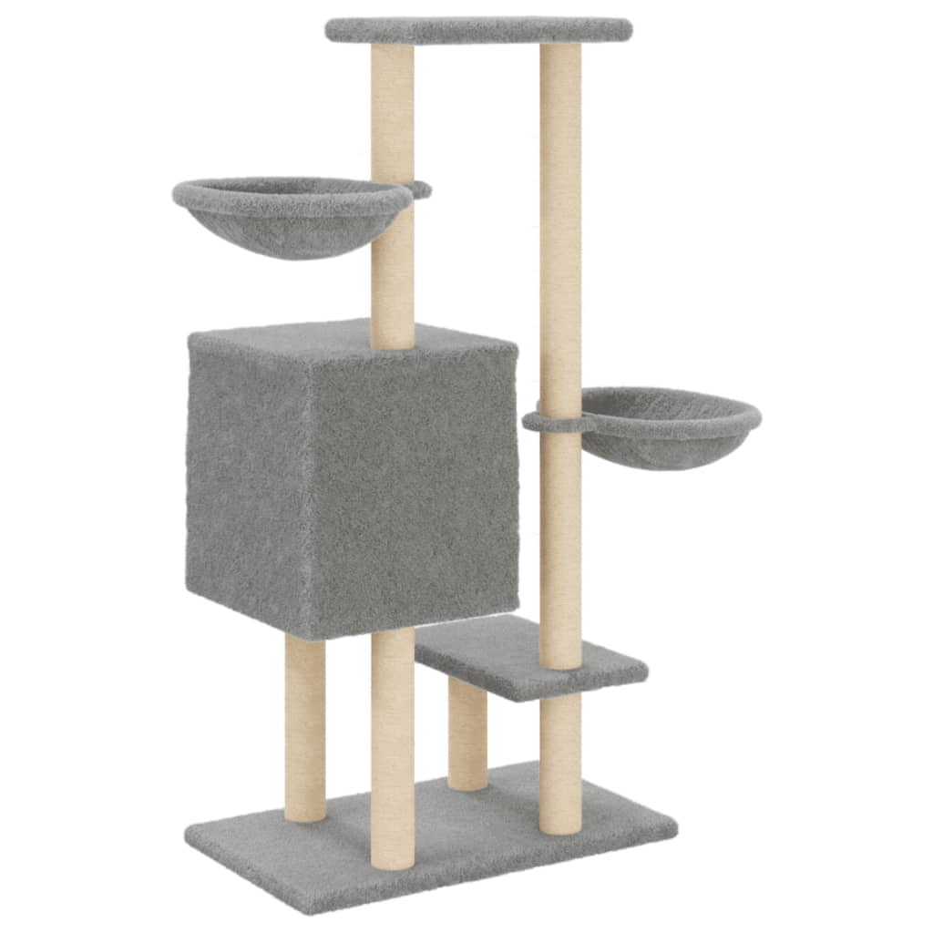 vidaXL Ansamblu pisici cu stâlpi de zgâriat, gri deschis, 117cm, sisal vidaXL Ansamblu pisici cu stâlpi de zgâriat, gri deschis, 117cm, sisal