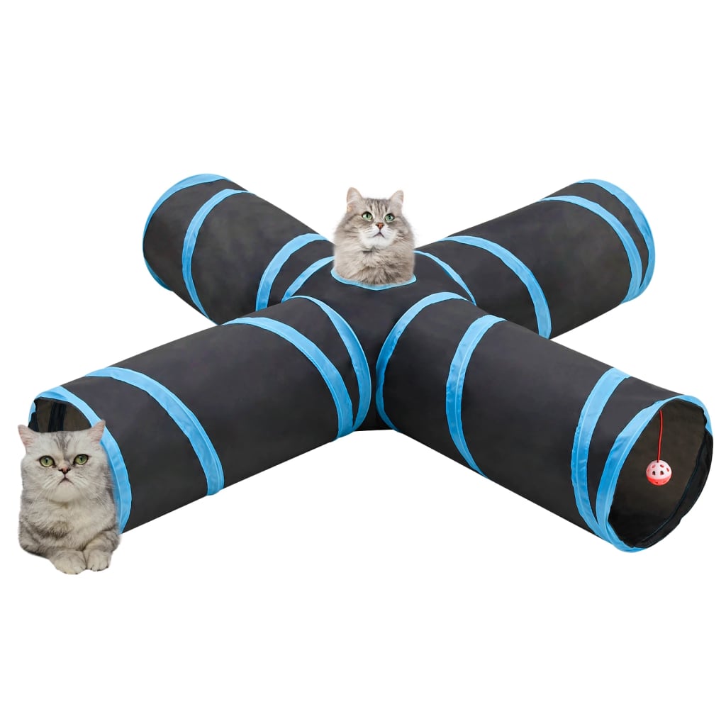 vidaXL Tunel pentru pisici 4 căi, negru și albastru, 132 cm, poliester