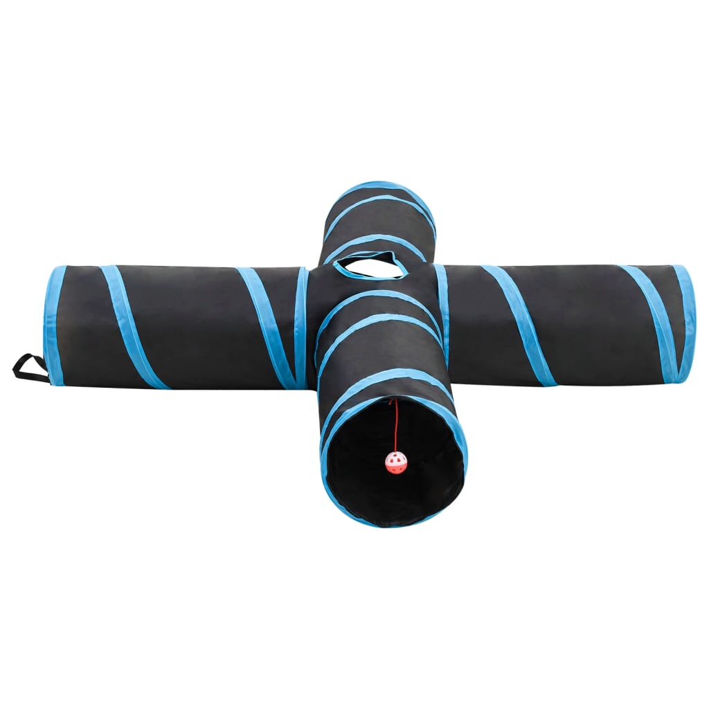 vidaXL Tunel pentru pisici 4 căi, negru și albastru, 132 cm, poliester