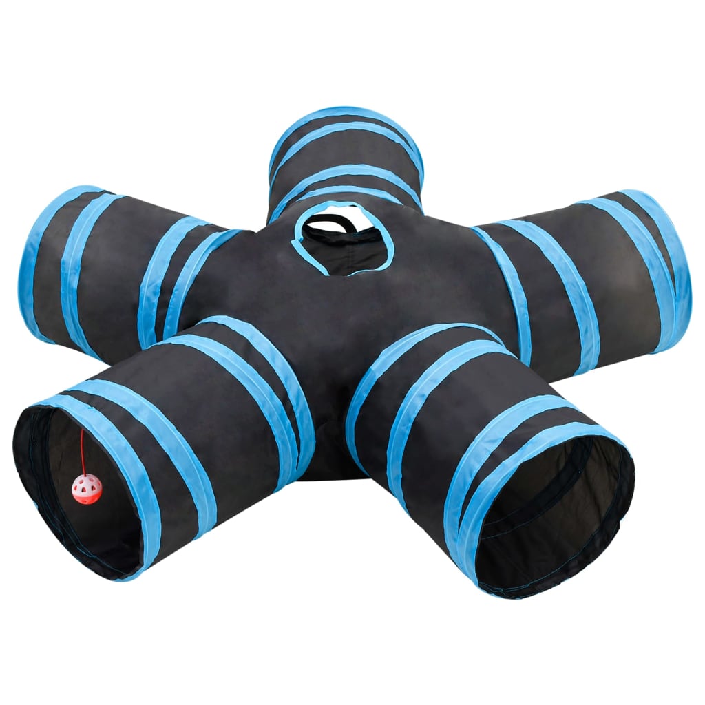 vidaXL Tunel pentru pisici 5 căi, negru și albastru, 25 cm, poliester vidaXL Tunel pentru pisici 5 căi, negru și albastru, 25 cm, poliester