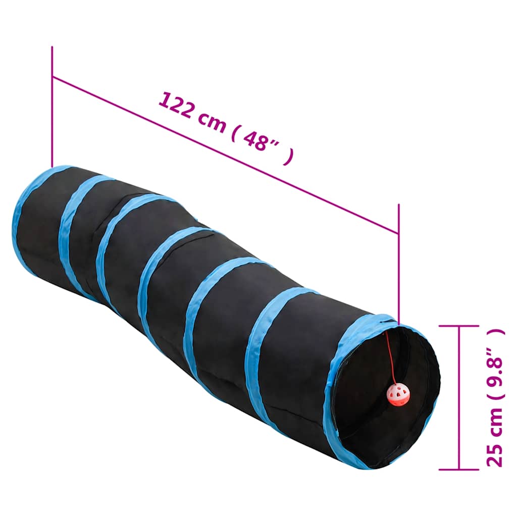 vidaXL Tunel pentru pisici în formă S, negru/albastru 122 cm poliester