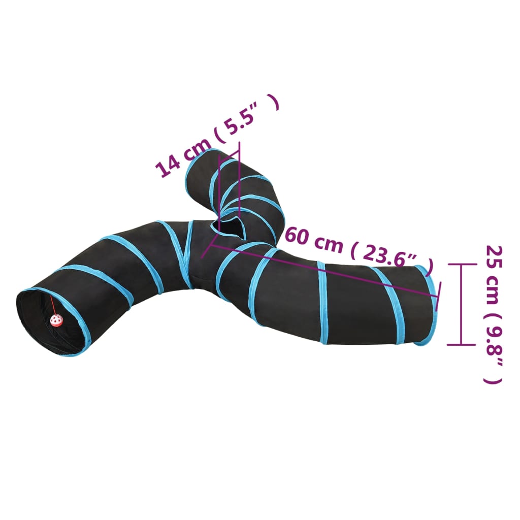vidaXL Tunel pentru pisici 3 căi, negru și albastru, 25 cm, poliester