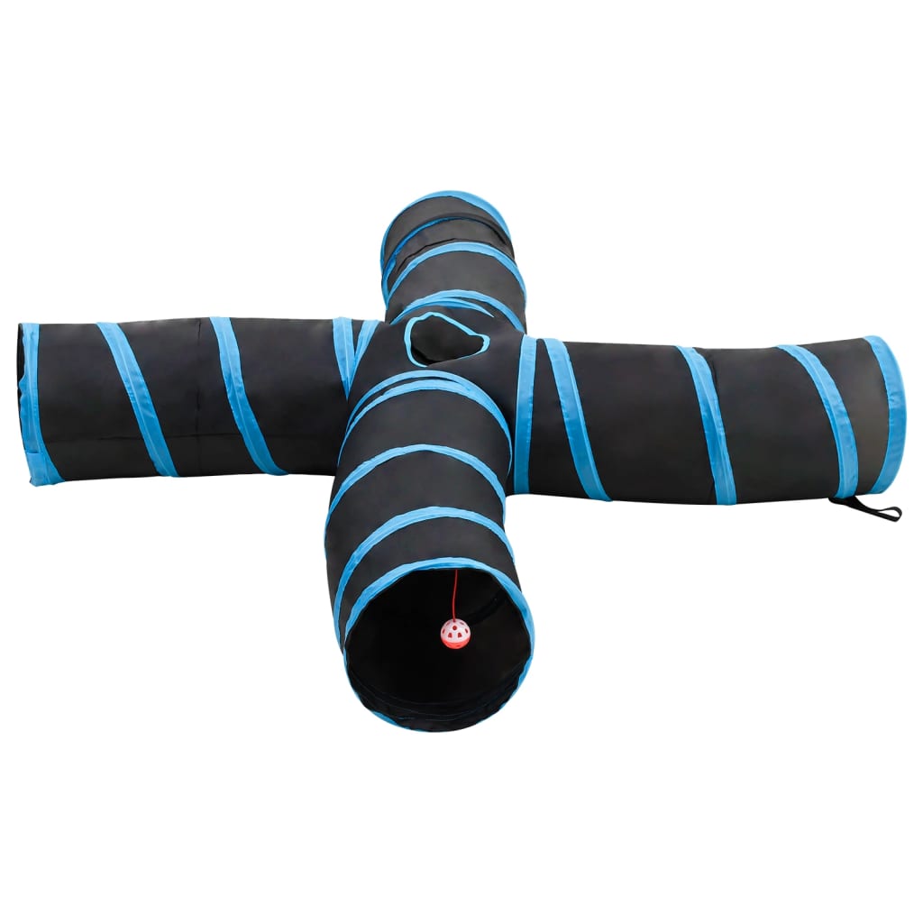 vidaXL Tunel pentru pisici 4 căi, negru și albastru, 25 cm, poliester