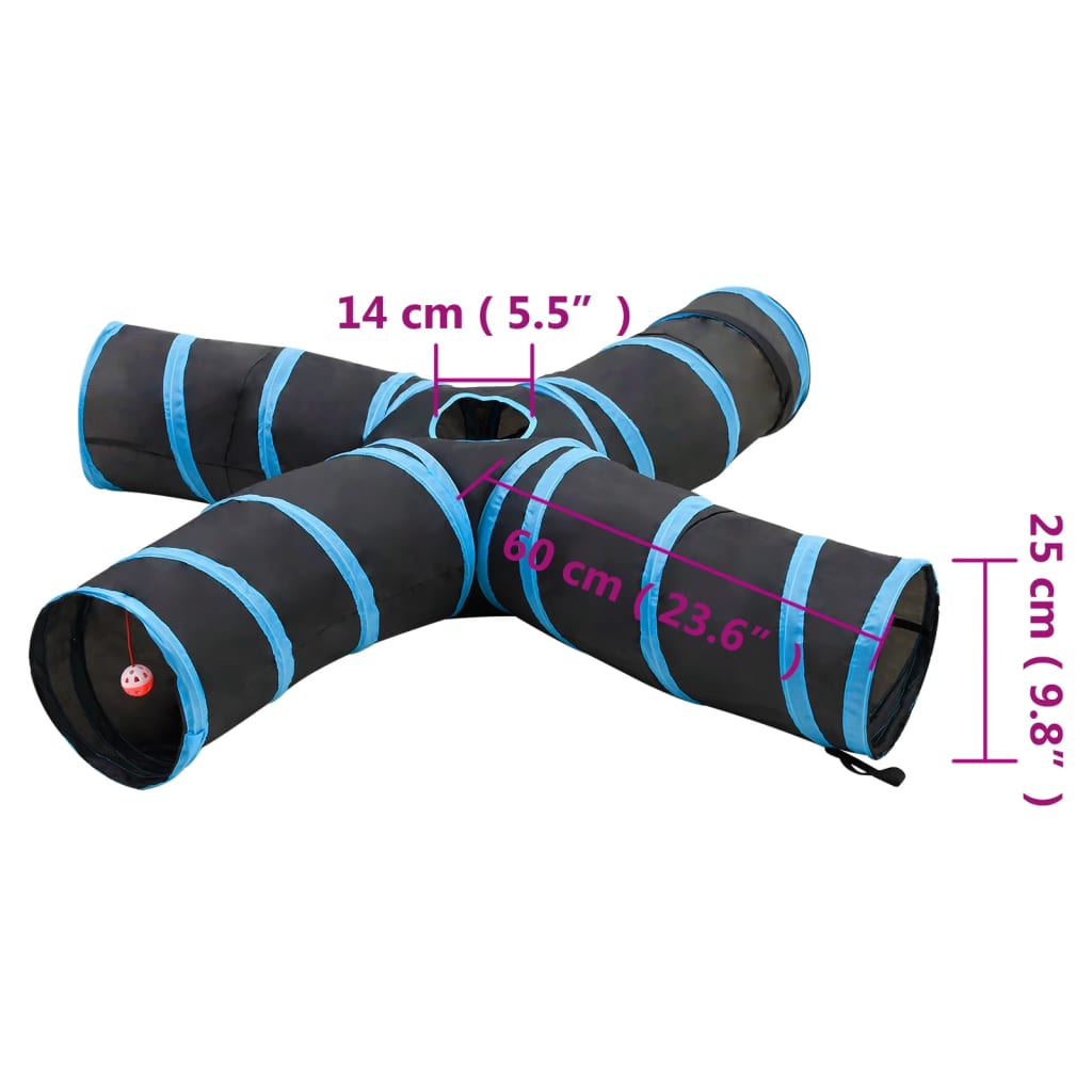 vidaXL Tunel pentru pisici 4 căi, negru și albastru, 25 cm, poliester