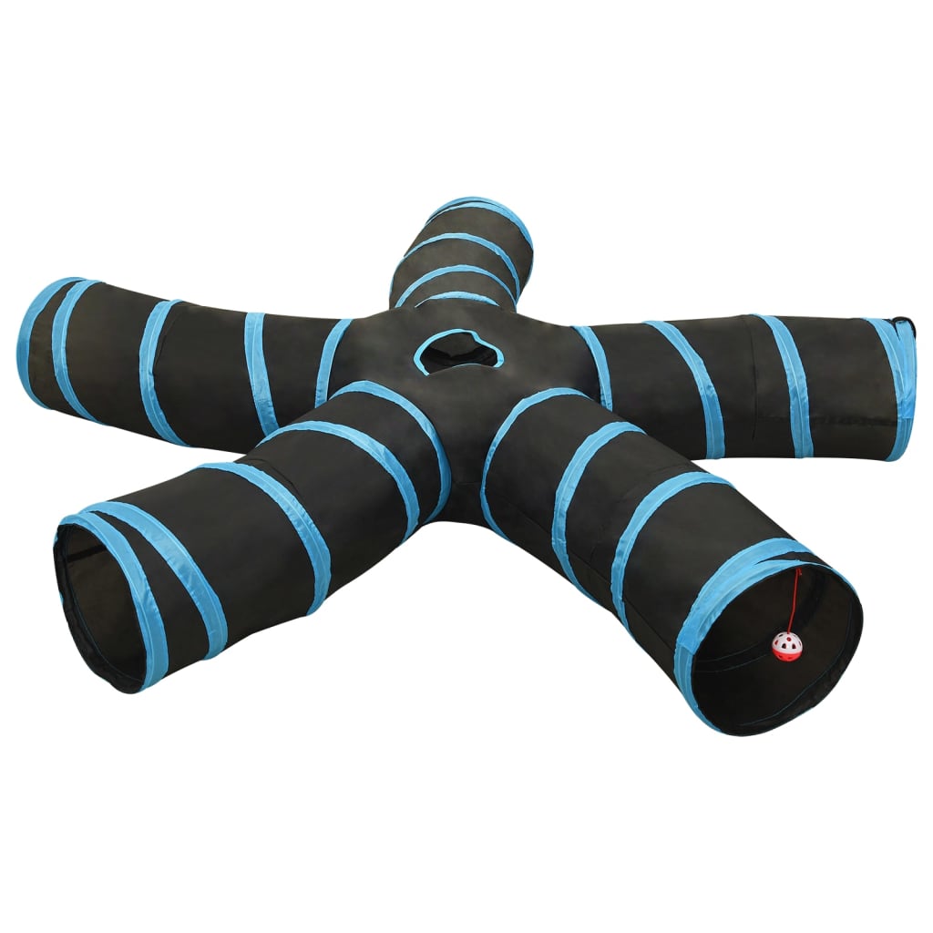 vidaXL Tunel pentru pisici 5 căi, negru și albastru, 25 cm, poliester