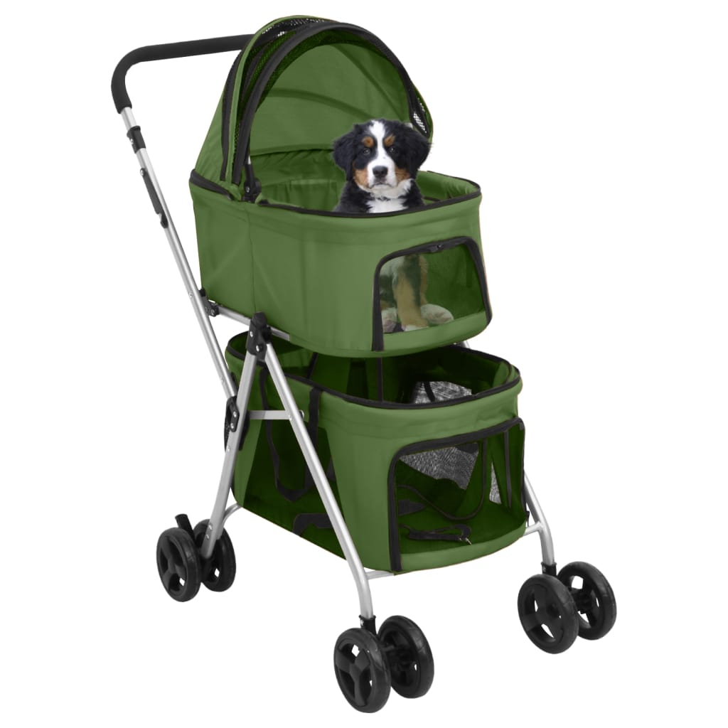 vidaXL Cărucior pliabil câini 2 niveluri verde 83x48x97 cm textil vidaXL Cărucior pliabil câini 2 niveluri verde 83x48x97 cm textil