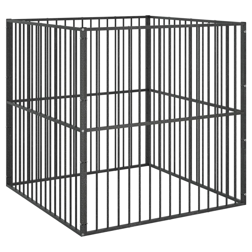 vidaXL Țarc pentru câini cu 4 panouri, negru, oțel galvanizat