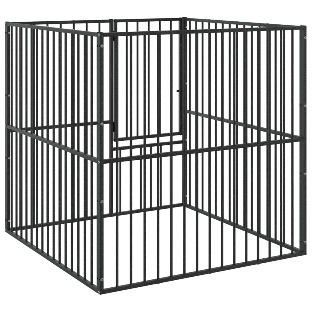 vidaXL Țarc pentru câini cu 4 panouri, negru, oțel galvanizat