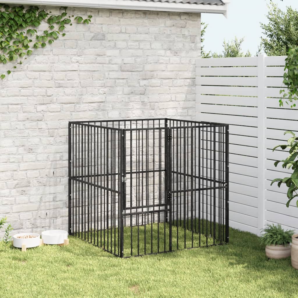 vidaXL Țarc pentru câini cu 4 panouri, negru, oțel galvanizat