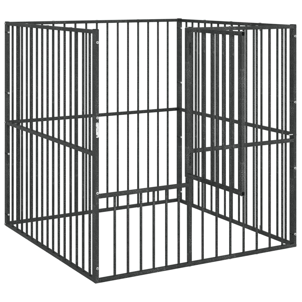 vidaXL Țarc pentru câini cu 4 panouri, negru, oțel galvanizat