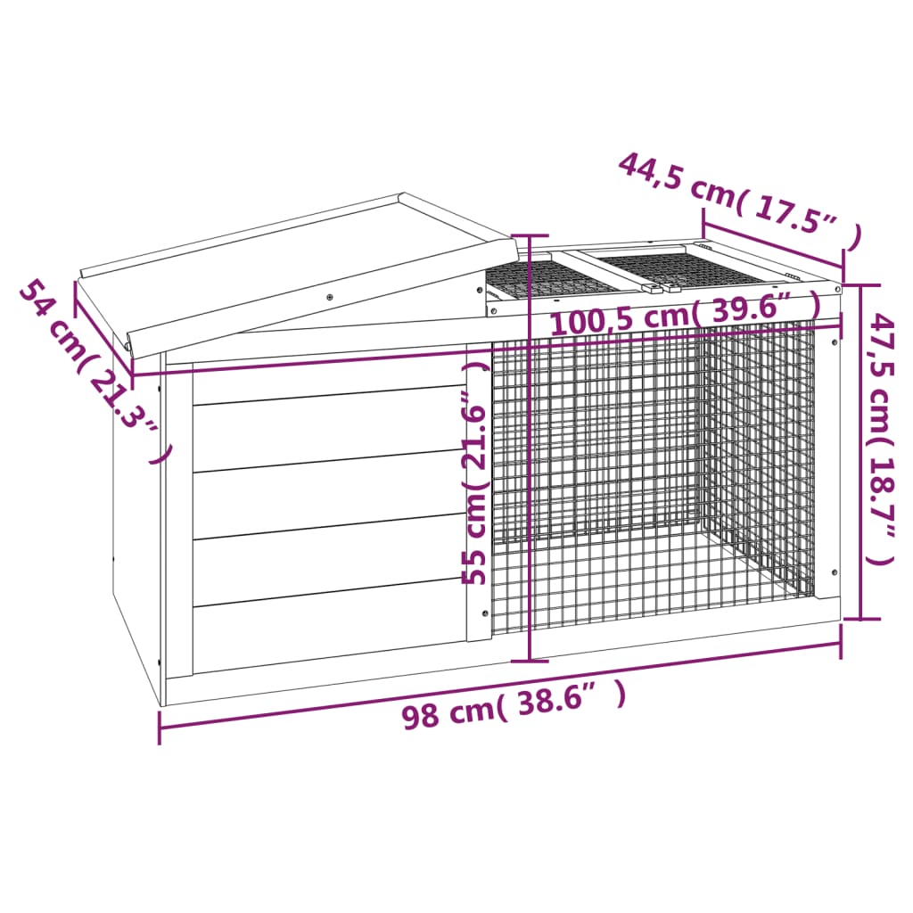 vidaXL Cușcă pentru iepuri maro 100,5x54x55 cm lemn masiv de pin
