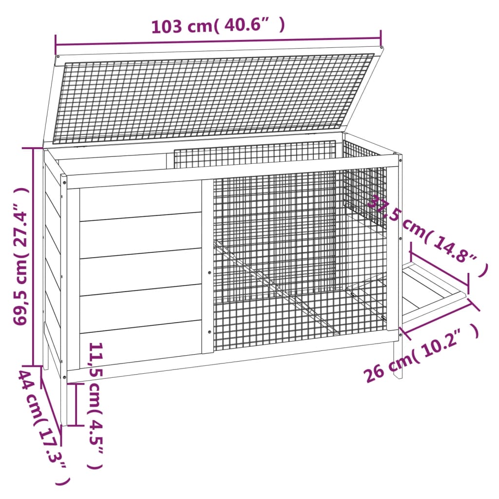 vidaXL Cușcă pentru iepuri roșu 103x44x69,5 cm lemn masiv de pin vidaXL Cușcă pentru iepuri roșu 103x44x69,5 cm lemn masiv de pin
