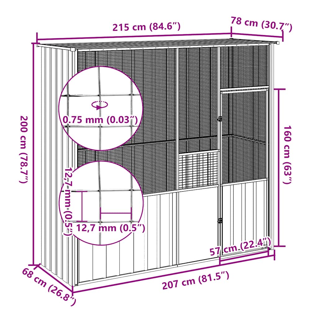 vidaXL Colivie pentru păsări antracit 215x78x200 cm oțel galvanizat vidaXL Colivie pentru păsări antracit 215x78x200 cm oțel galvanizat